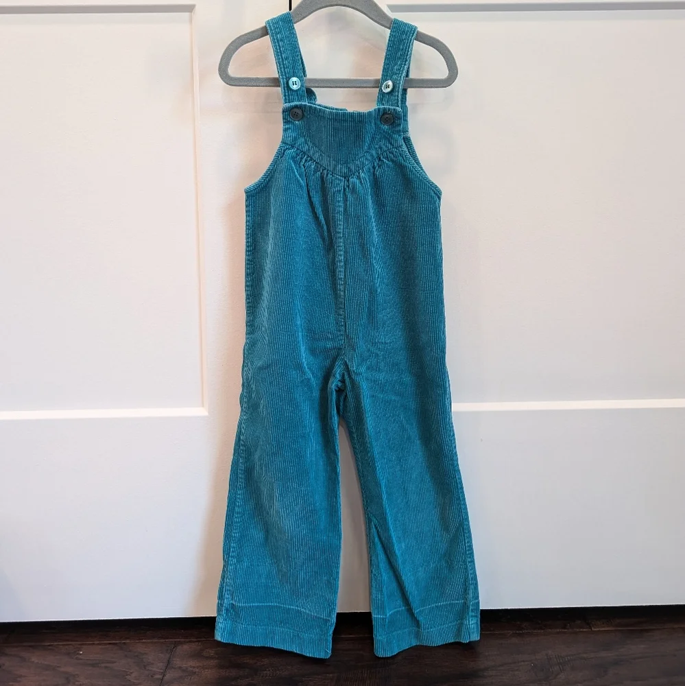 VINTAGE girls teal blue corduroy bib overalls cords size 4t